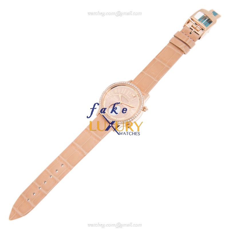 Jaeger-Lecoultre Q3522420 Automatic 18kt Rose Gold & Diamonds Replica Watch - Gold Dial, Leather - Image 2