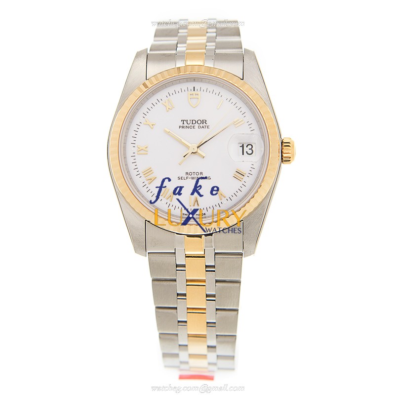 Tudor 74033-62473-WTRN Automatic 18kt Gold & Steel Case White Dial Replica Watch - Image 2