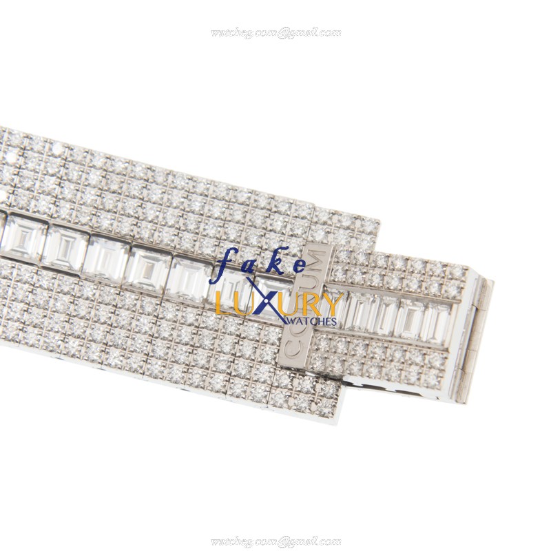 Corum BRIDGE Full Paved Diamond Manual Wind 18kt White Gold Silver Dial Replica Watch - Image 4