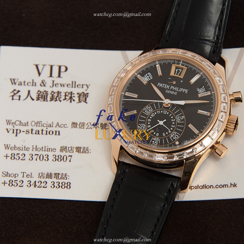 Patek Philippe 5961R-010 COMPLICATIONS 18kt Rose Gold Diamonds Automatic Black Alligator Replica - Image 5