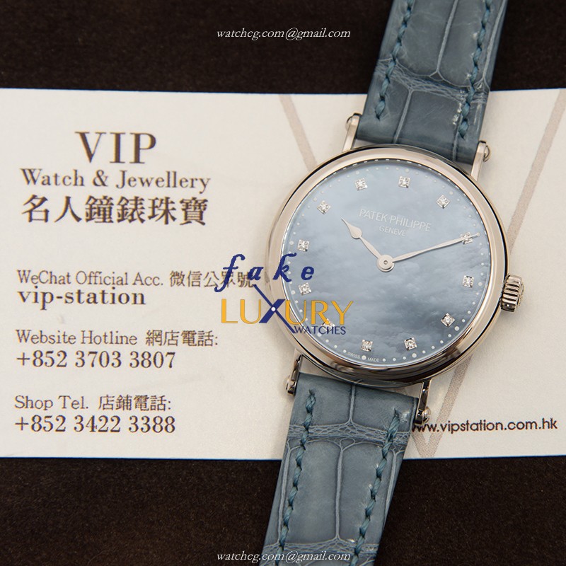 Patek Philippe Calatrava 7200/50G-011 Automatic 18kt White Gold Blue Dial Alligator Strap Replica - Image 5