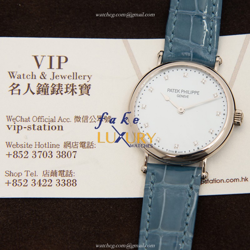 Patek Philippe Calatrava 7200/50G-010 Automatic 18kt White Gold Blue Alligator Replica Watch - Image 5