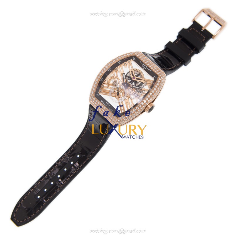 Franck Muller V 45 S6 SQT D 5N.NR VANGUARD Automatic 18kt Rose Gold Diamonds Gold Dial Replica Watch - Image 2