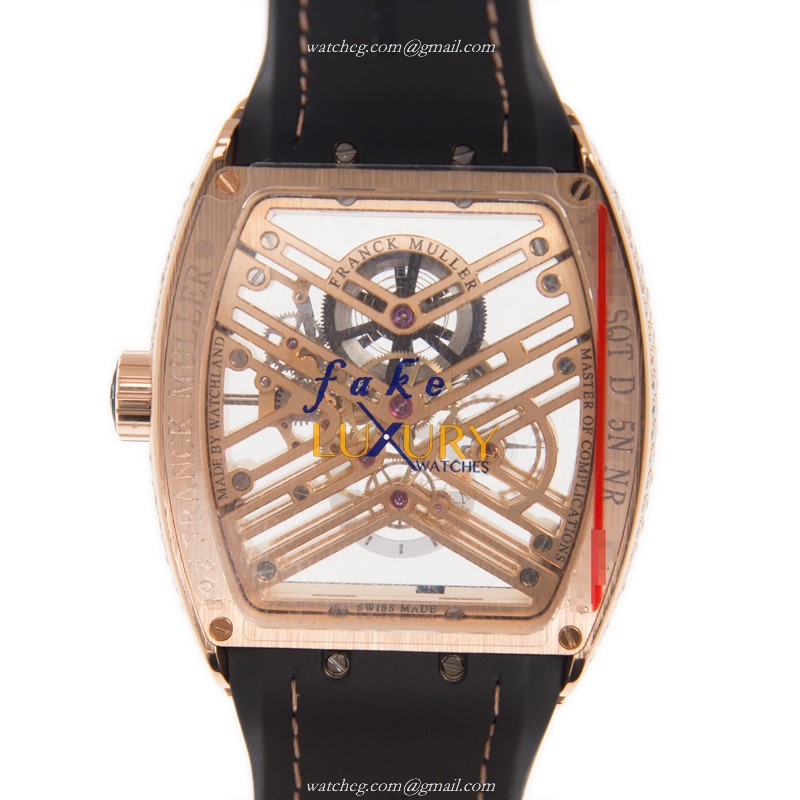 Franck Muller V 45 S6 SQT D 5N.NR VANGUARD Automatic 18kt Rose Gold Diamonds Gold Dial Replica Watch - Image 3