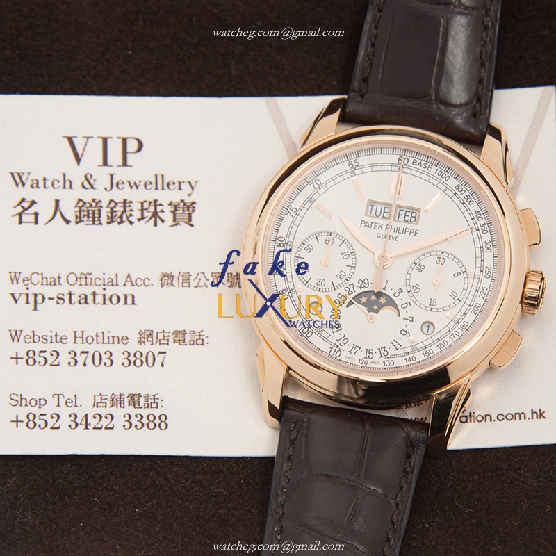 Patek Philippe 5270R-001 - Replica Watch - Manual Wind - 18kt Rose Gold - White Dial - Alligator - Image 5