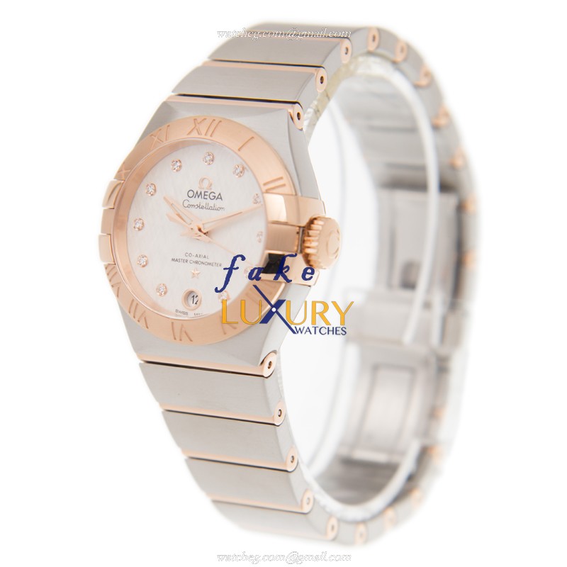 Omega 127.20.27.20.52.001 CONSTELLATION Auto 18kt Rose Gold & Steel | Silver Dial | Gold Strap - Image 3