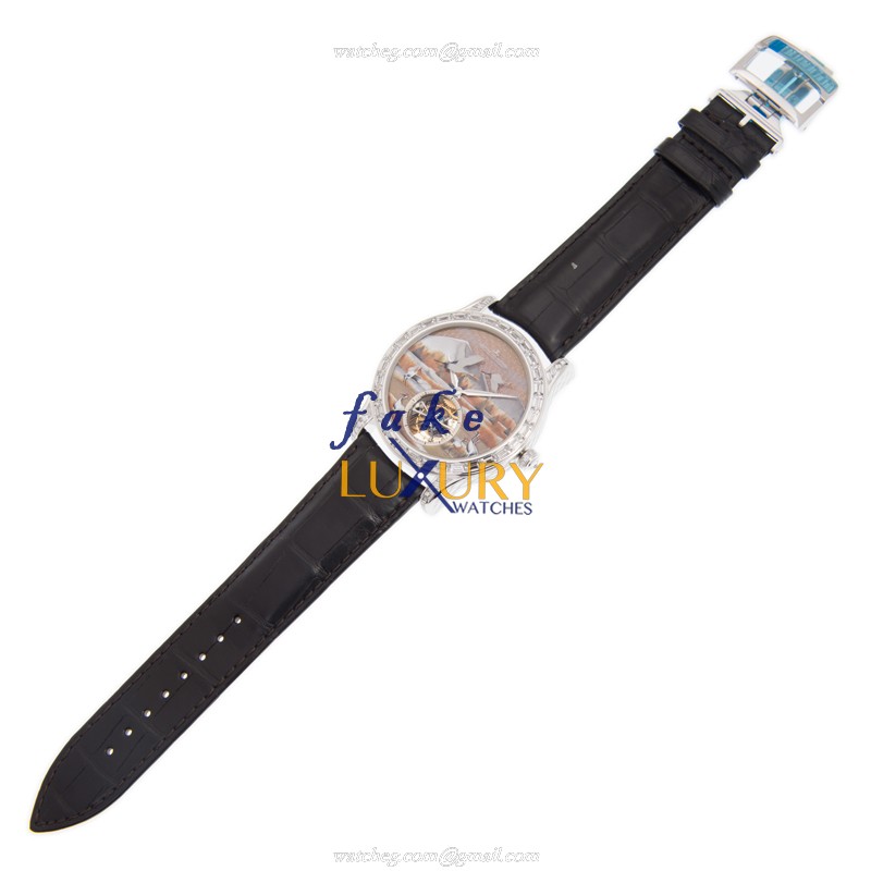 Jaeger-Lecoultre Q16634E7 Replica Watch Auto 18kt White Gold Diamond Case Brown Dial Alligator Strap - Image 2