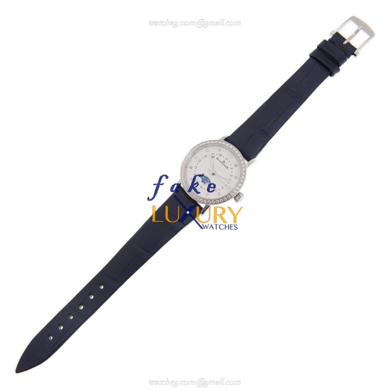 Blancpain 6106-4628-55A Villeret Replica Watch, White Dial, Blue Alligator Strap, Steel Case - Image 2