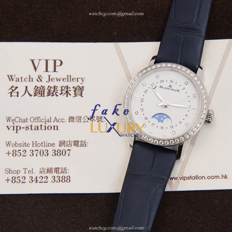 Blancpain 6106-4628-55A Villeret Replica Watch, White Dial, Blue Alligator Strap, Steel Case - Image 5