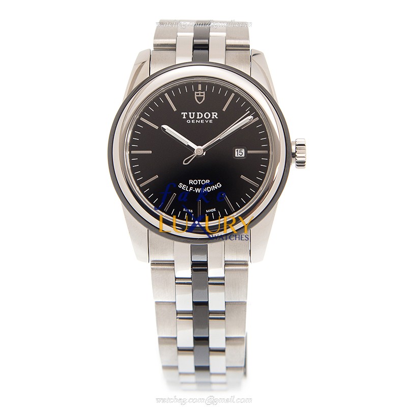 Tudor 53010N-68030N-BK GLAMOUR DATE Automatic Stainless Steel Replica Watch, Black Dial, Silver - Image 2