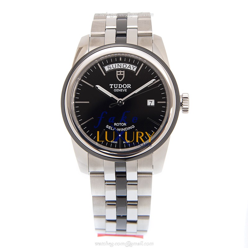 Tudor 56010N-68060N-BK GLAMOUR DATE Auto Stainless Steel Replica Watch - Black Dial, Silver Strap - Image 2