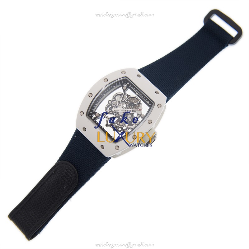RM055 - Richard Mille RM055 Replica Watch Manual Wind Ceramic Transparent Skull Dial Blue Canvas - Image 2