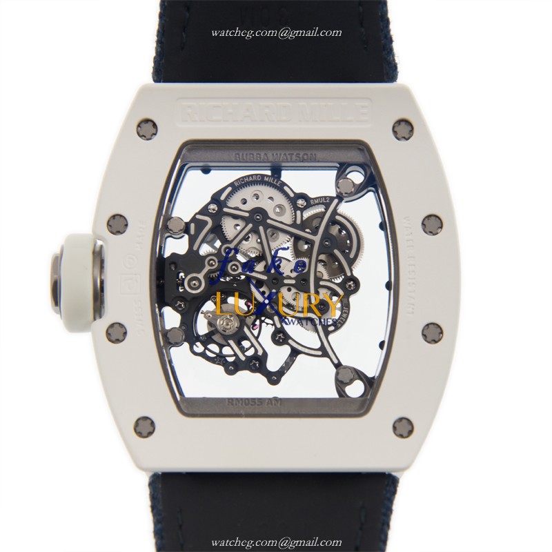 RM055 - Richard Mille RM055 Replica Watch Manual Wind Ceramic Transparent Skull Dial Blue Canvas - Image 3
