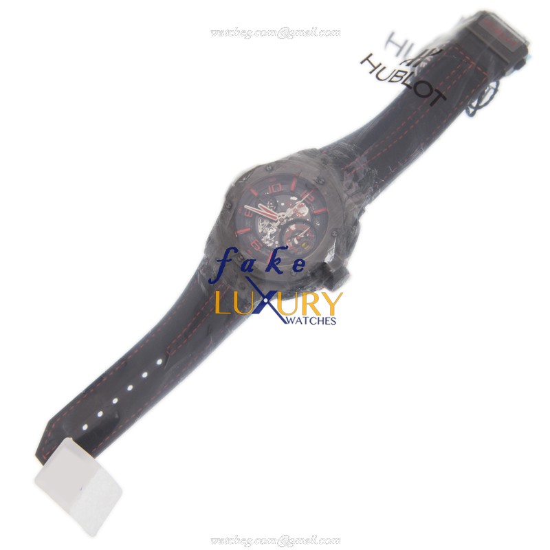-402.QU.0113.WR Hublot BIG BANG Automatic Carbon Fiber Replica Watch - 45mm Black Dial & Leather - Image 2