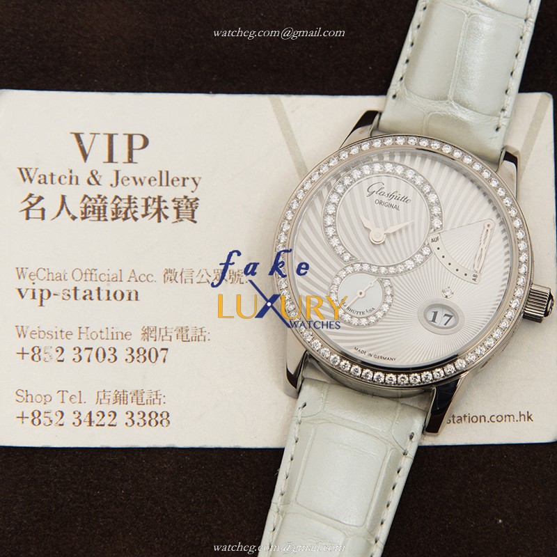 Glashutte 1-65-01-50-50-04 Ladies Manual Wind 18kt White Gold Diamond Silver Dial Replica Watch - Image 5