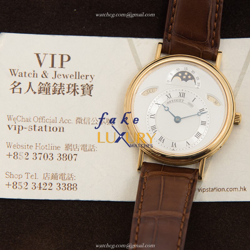 Breguet 3330BA/1E/986 Replica Watch, Automatic, Silver Dial, 18kt Yellow Gold Case, Brown Alligator - Image 5