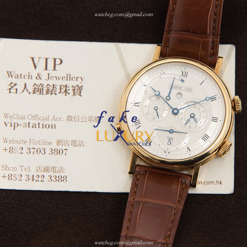 Breguet 5707BA/12/9V6 Replica Watch, Silver Dial, 18kt Yellow Gold Case, Brown Alligator Strap - Image 5
