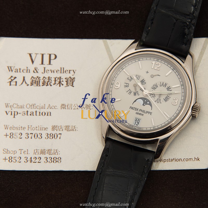 Patek Philippe 5146G-001 COMPLICATIONS Replica Watch with White Dial, Grey Alligator Strap - Image 5