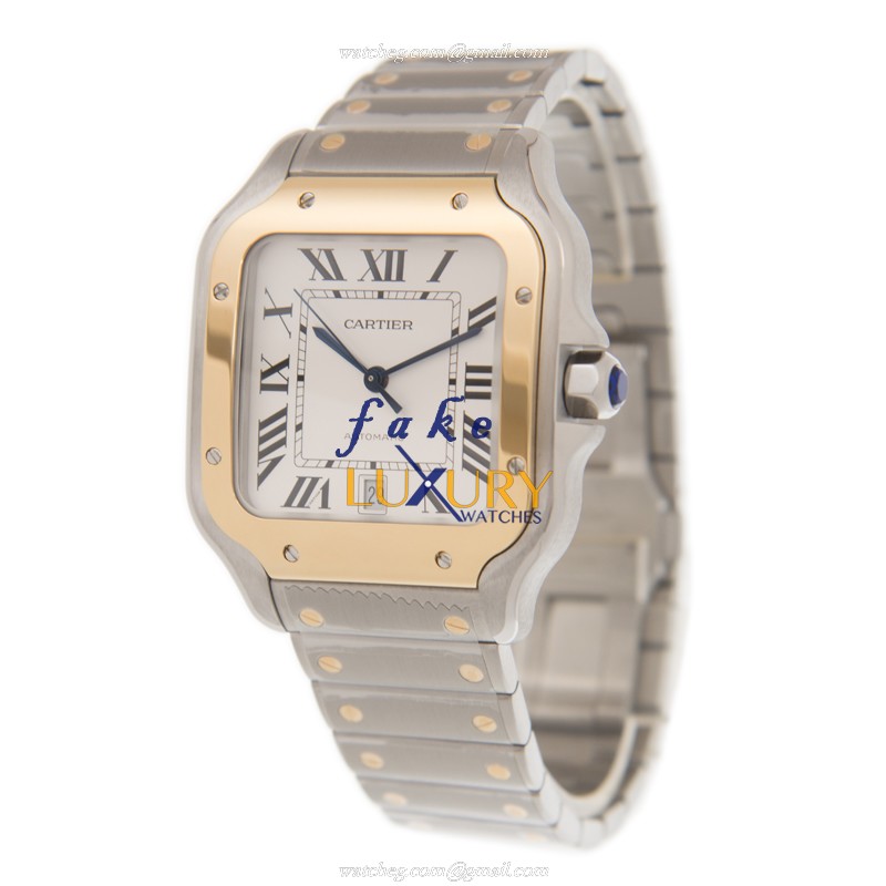 Cartier W2SA0006 Automatic 18kt Gold & Steel | White Dial | Silver Strap Replica Watch - Image 3