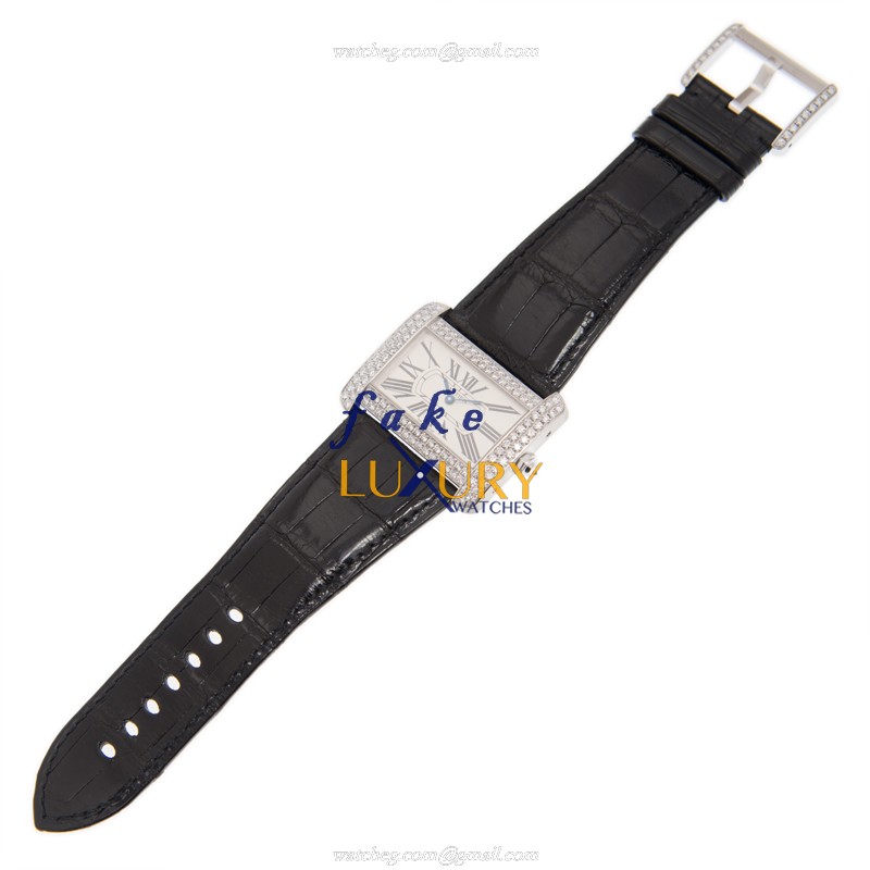Cartier TANK WA301370 Automatic 18kt White Gold Diamond Black Alligator Replica Watch - Image 2