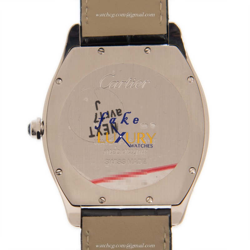 Cartier TORTUE WGTO0003 Automatic 18kt White Gold White Dial Alligator Strap Replica Watch - Image 3