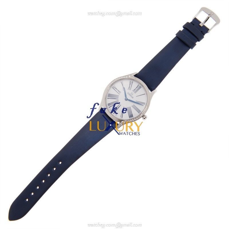 Omega 428.17.36.60.04.001 Quartz Stainless Steel & Diamond Replica Watch, White Dial, Leather Strap - Image 2