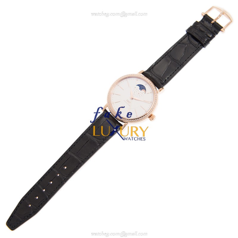 IWC IW459009 Portofino Automatic 18kt Rose Gold Diamonds White Dial Black Alligator Strap Replica - Image 2