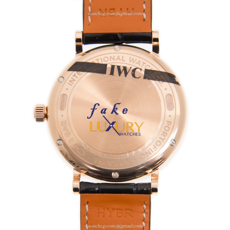 IWC IW459009 Portofino Automatic 18kt Rose Gold Diamonds White Dial Black Alligator Strap Replica - Image 3