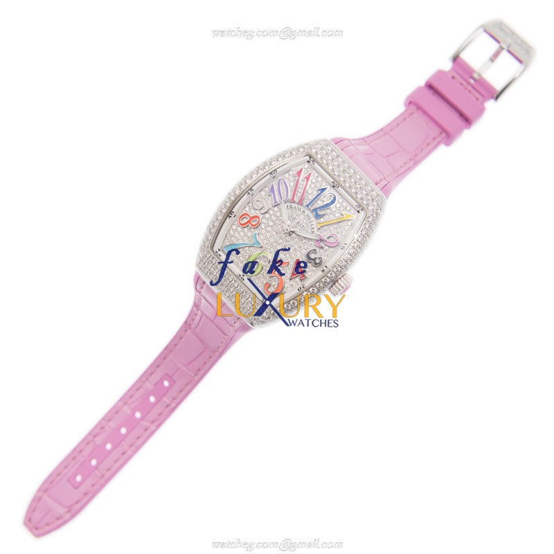 Franck Muller V35 SC AT FO D CD COL DRM AC.RS Vanguard Automatic Silver Dial Pink Strap Replica - Image 2