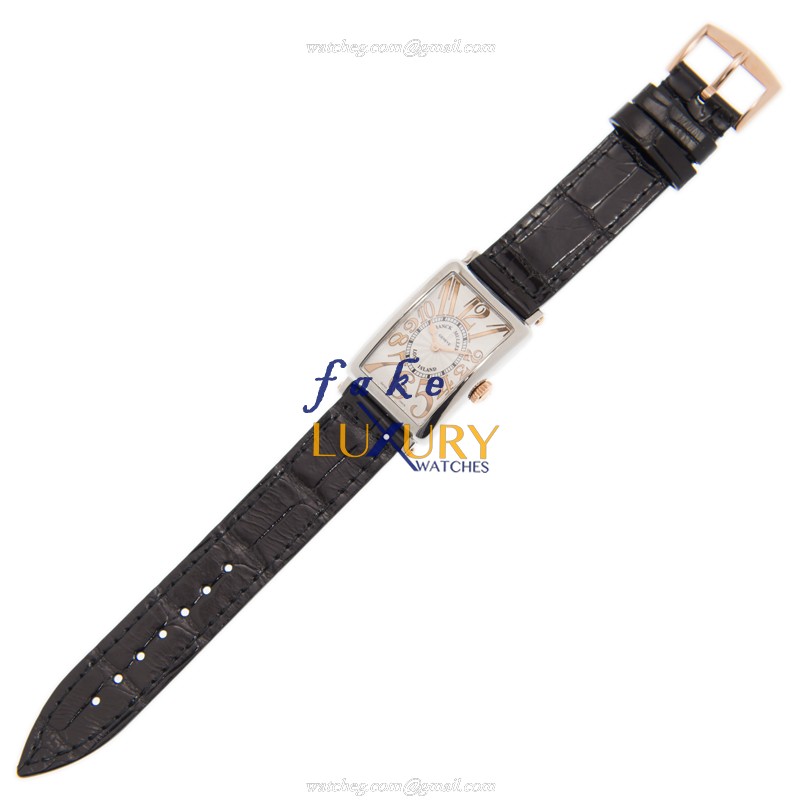 Franck Muller 902QZRELSTGAC LONG ISLAND Quartz Steel Replica Watch, White Dial, Black Alligator - Image 2