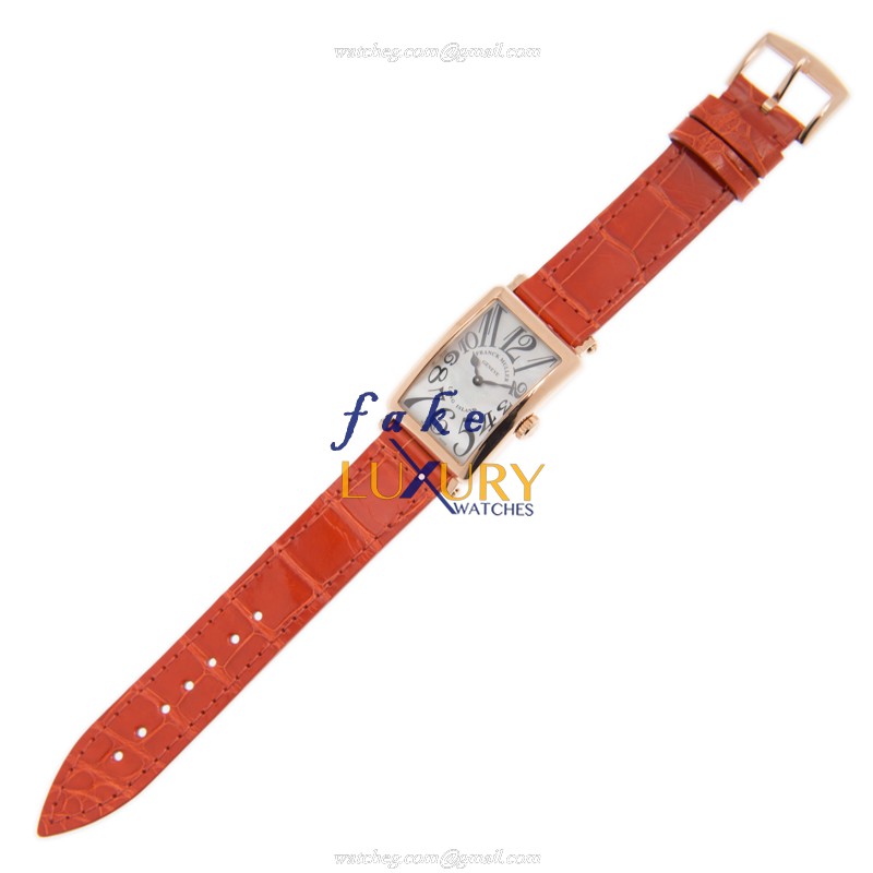 Franck Muller 902 QZ MOP 5N Long Island Quartz Replica Watch White Mother of Pearl Dial Orange - Image 2