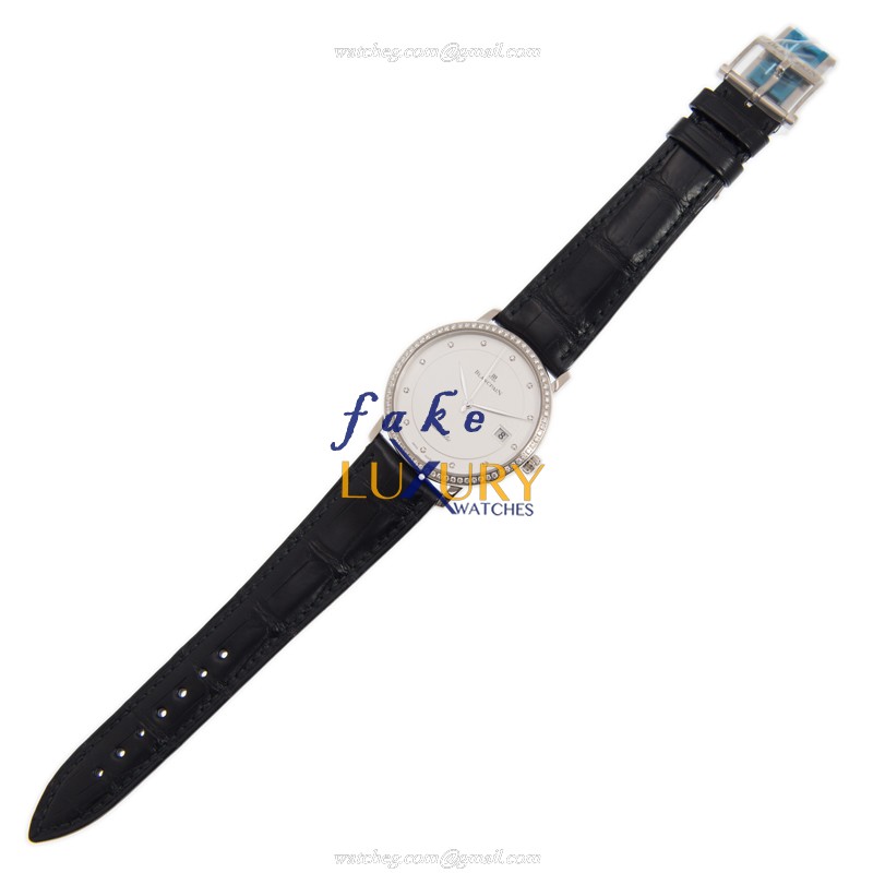 Blancpain 6223-1987-55B Villeret Replica Watch, Automatic, White Gold & Diamond Case, White Dial - Image 2