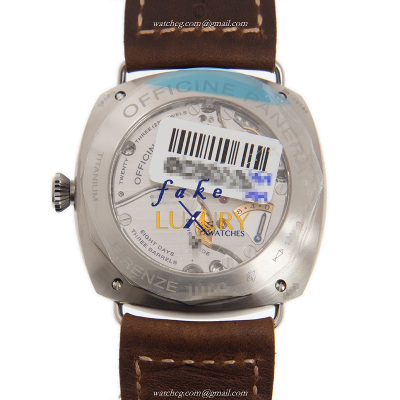 Panerai PAM00735 Radiomir Replica Watch, Manual Wind, Green Dial, PVD Titanium Case, Brown Leather - Image 3