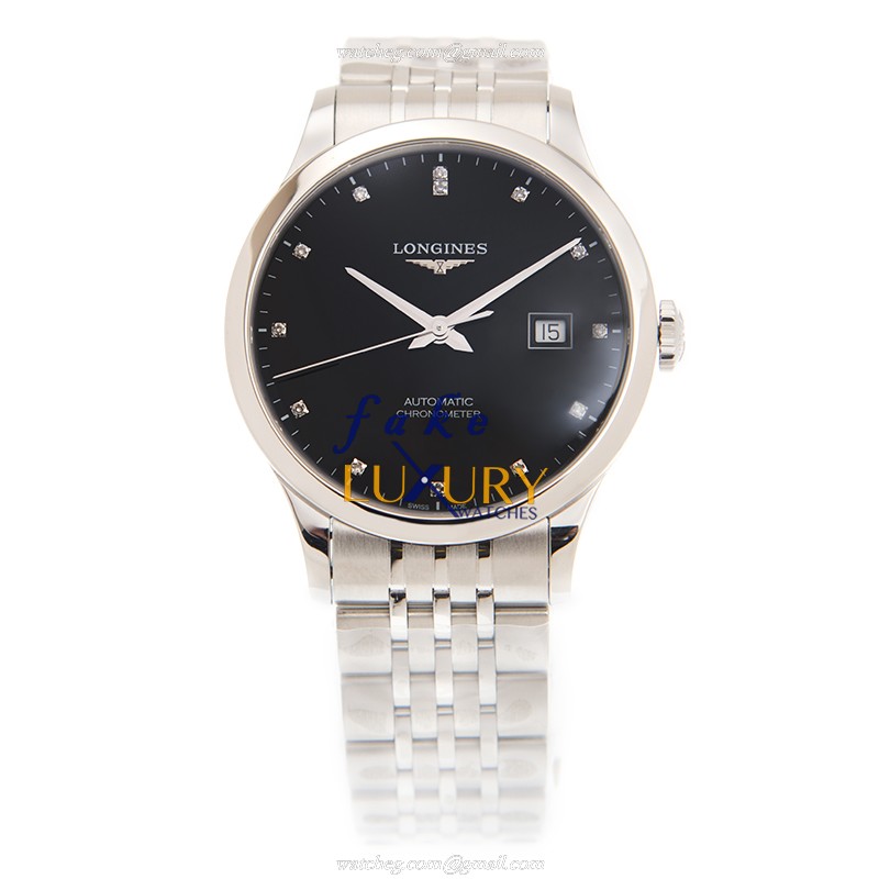 Longines L2.821.4.57.6 Replica Watch, Automatic Movement, Black Dial, Steel Bracelet - Image 2