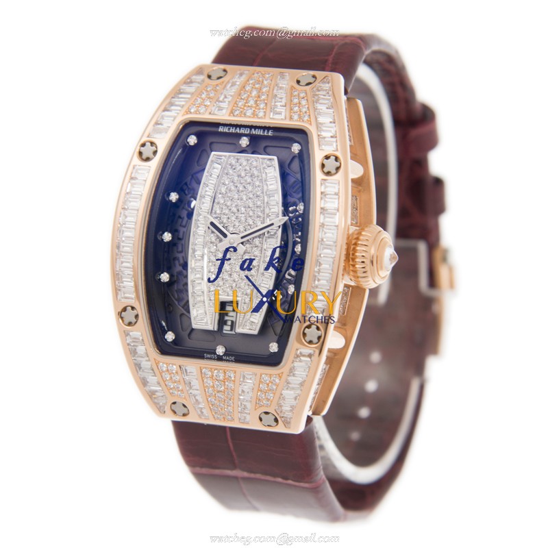 RM007 AH PG - Richard Mille Replica Watch Automatic 18kt Rose Magic Diamond Silver Dial Red - Image 3