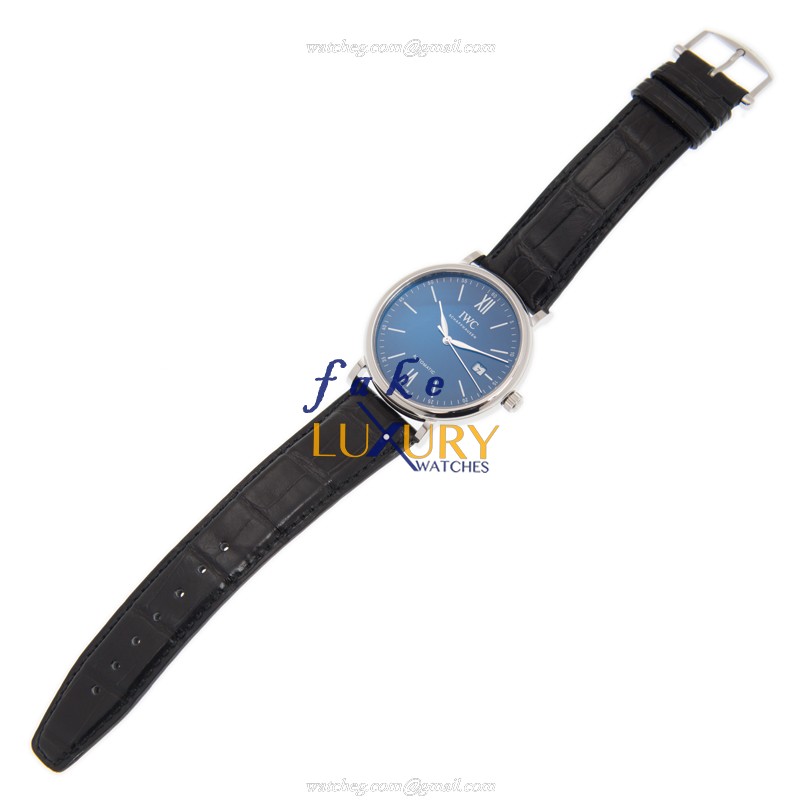 IWC Portofino IW356518 Automatic Blue Dial Stainless Steel Alligator Strap Replica Watch - Image 2