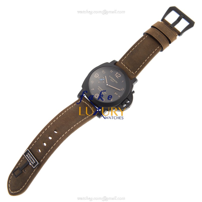 Panerai PAM01441 LUMINOR Automatic Ceramic Replica Watch - Black Dial, Brown Leather Strap - Image 2