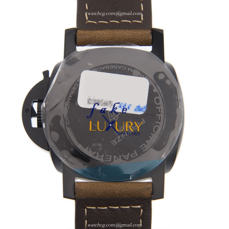 Panerai PAM01441 LUMINOR Automatic Ceramic Replica Watch - Black Dial, Brown Leather Strap - Image 3