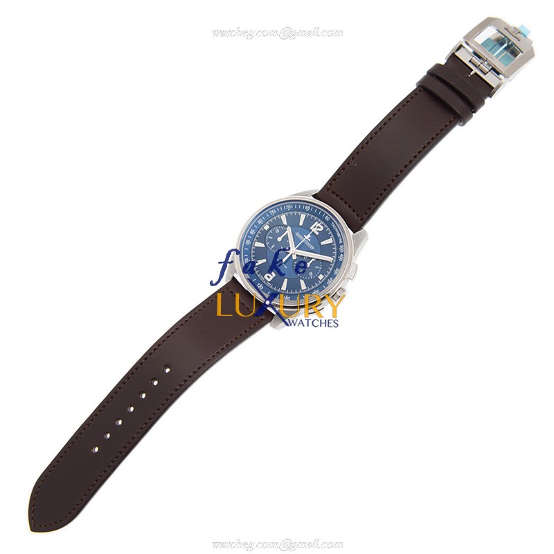 Jaeger-Lecoultre Q9028480 Polaris Date Replica Watch, Blue Dial, Steel Case, Brown Leather Strap - Image 2