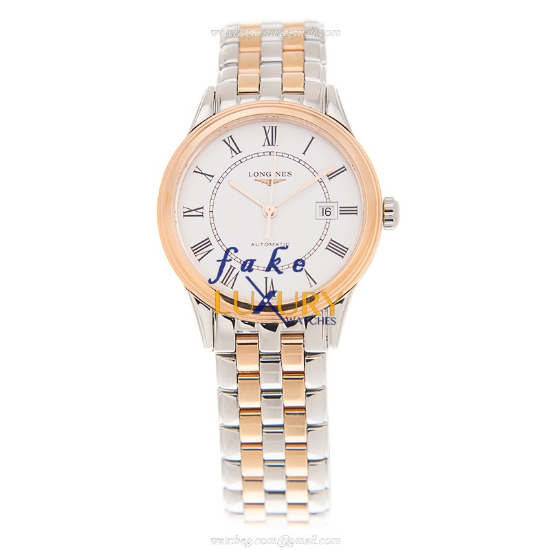 Longines L4.374.3.91.7 FLAGSHIP Replica Watch - Automatic - 18kt Rose Gold Steel Case - White - Image 2