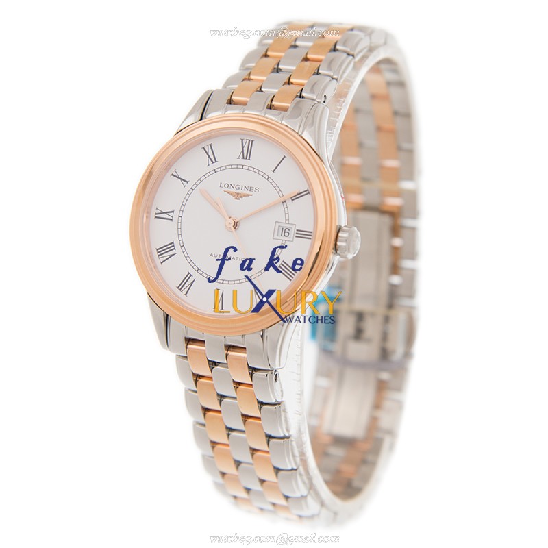 Longines L4.374.3.91.7 FLAGSHIP Replica Watch - Automatic - 18kt Rose Gold Steel Case - White - Image 3