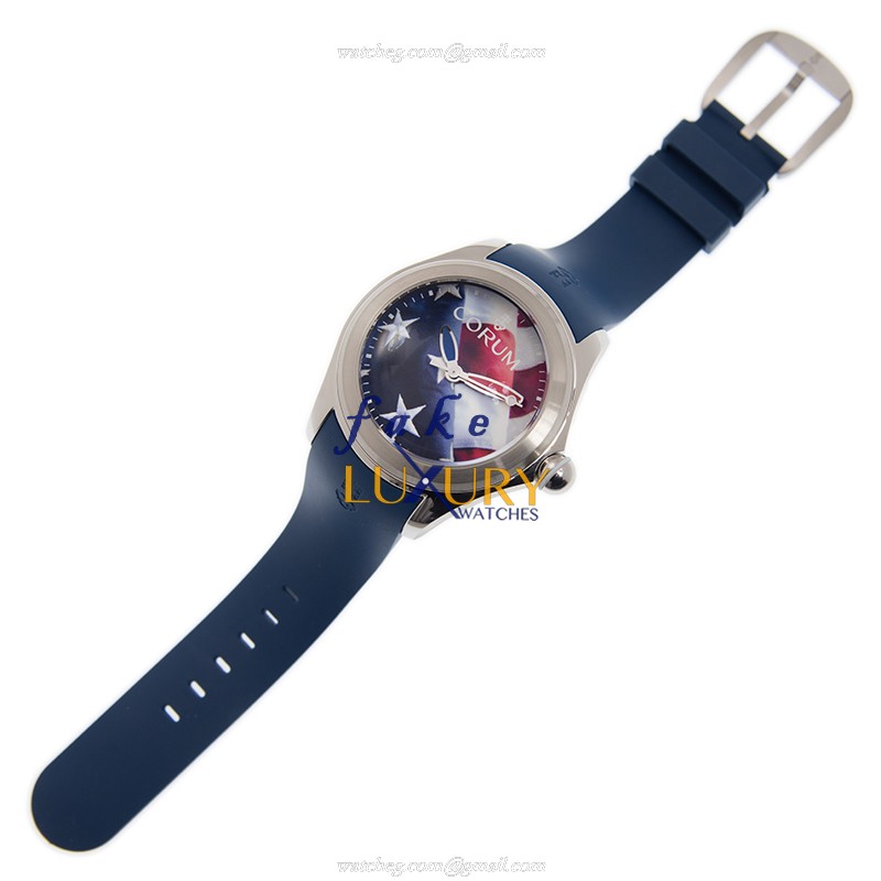 Corum 082.310.20-0373 US01 Bubble Replica Watch With Blue Dial, Steel Case, Rubber Strap - Image 2