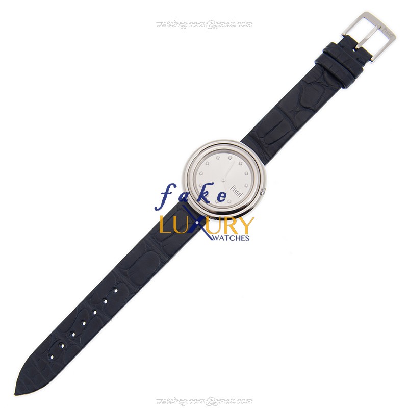 Piaget G0A43090 Replica Watch With Quartz Movement, Silver Dial, Dark Blue Alligator Strap, Steel - Image 2