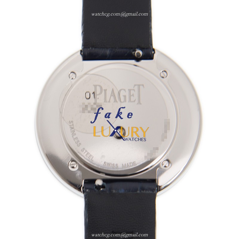 Piaget G0A43090 Replica Watch With Quartz Movement, Silver Dial, Dark Blue Alligator Strap, Steel - Image 3