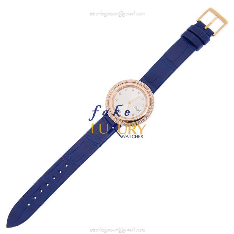 Piaget G0A43092 Possession Quartz 18kt Rose Gold Silver Dial Blue Strap Replica Watch - Image 2
