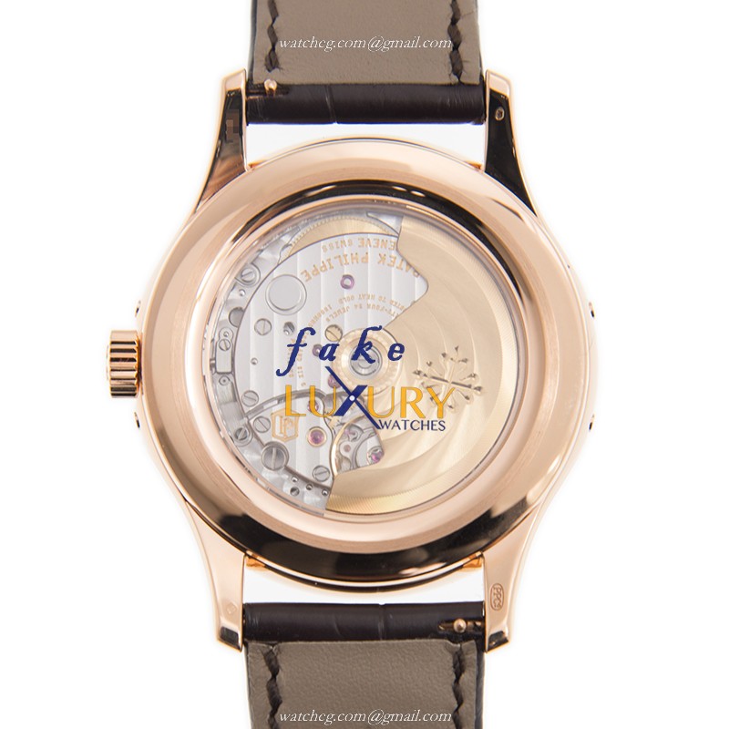 Patek Philippe 5205R-001 Replica Watch, Automatic, White Dial, 18kt Rose Gold Case, Brown Alligator - Image 3