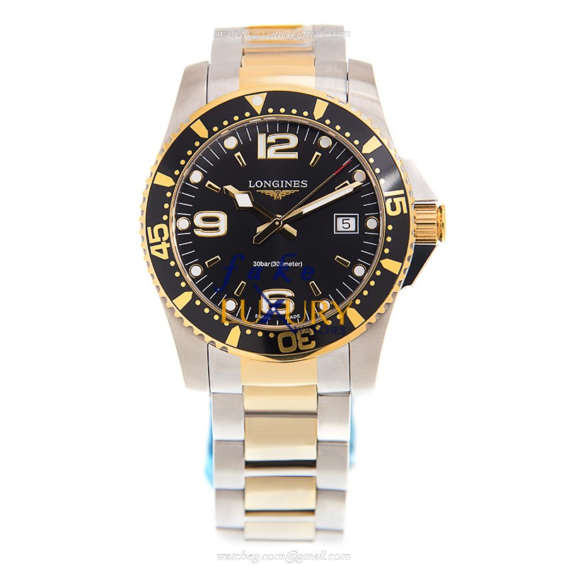 Longines L3.740.3.56.7 Conquest Replica Watch, Quartz Movement, Black Dial, Gold-Plated Steel Case - Image 2