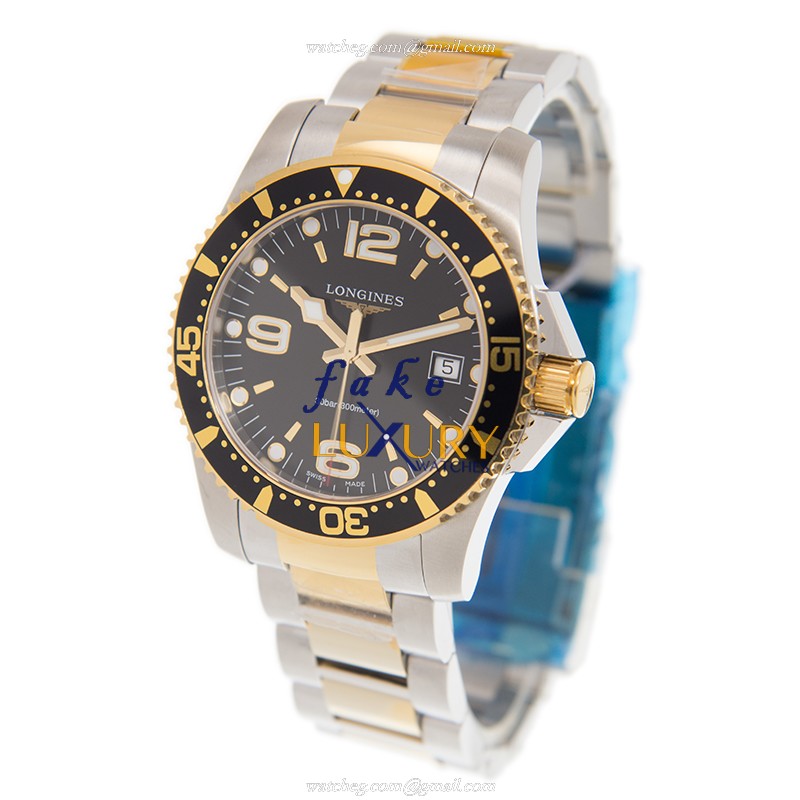Longines L3.740.3.56.7 Conquest Replica Watch, Quartz Movement, Black Dial, Gold-Plated Steel Case - Image 3