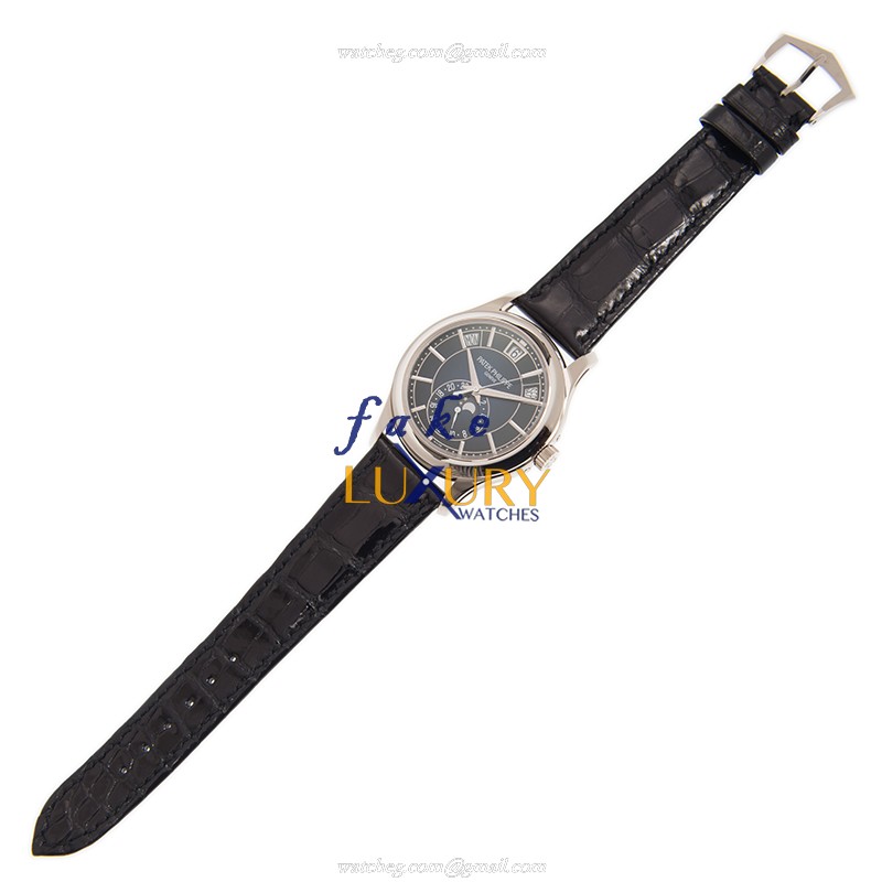 Patek Philippe 5205G-013 Replica Watch, 40mm 18kt White Gold Case, Blue Dial, Black Alligator Strap - Image 2