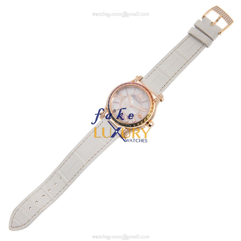 Chopard 274891-5007 HAPPY SPORT Auto 18kt Rose Gold Sapphire Replica Watch - Image 2